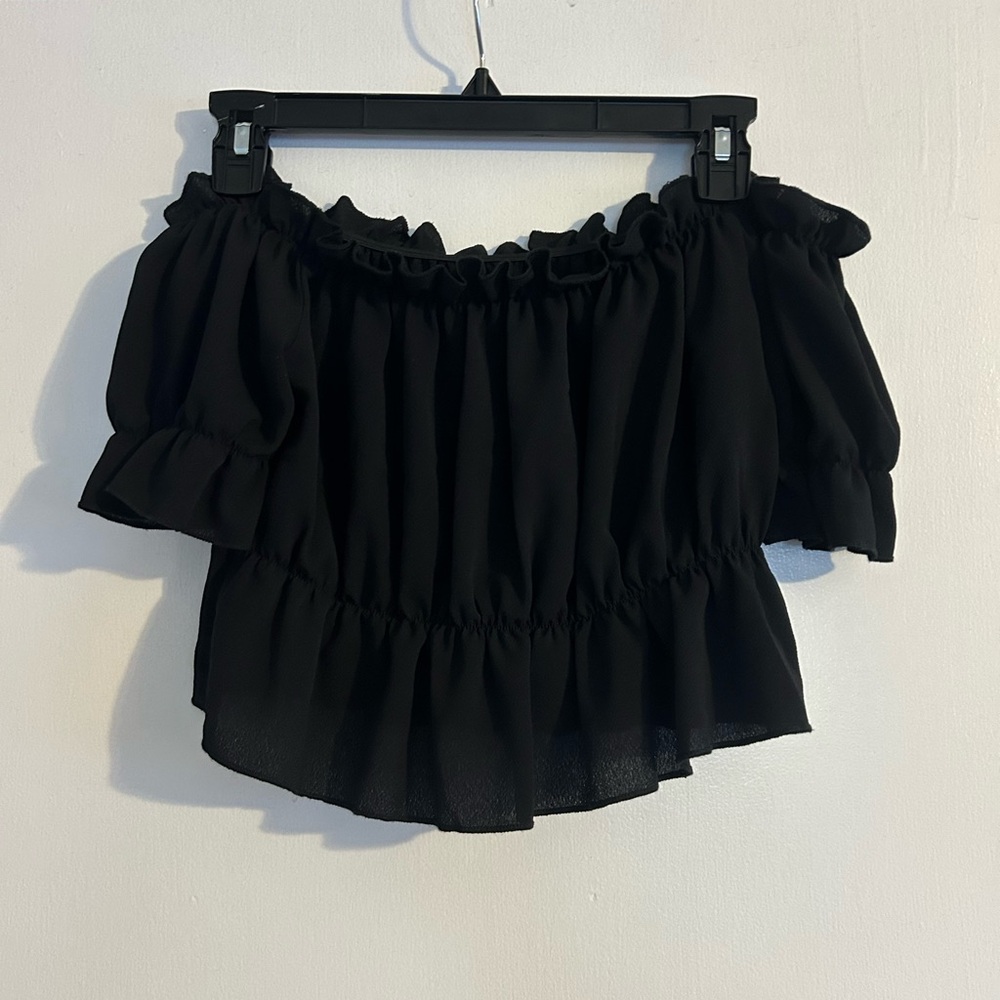 SHEIN Black Off-Shoulder Ruffle Blouse